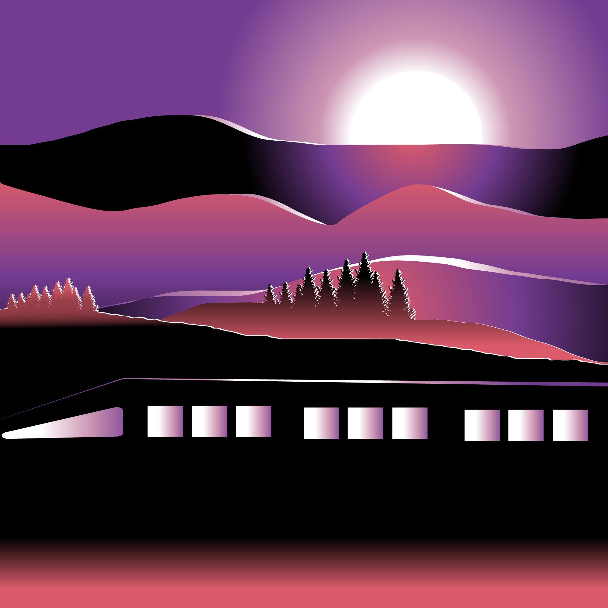 TRAIN branding colorful graphic design hand drawn illustration mountain night train travel vector
