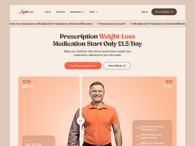 Weight Loss Website - Health Care 3d ecommerce healthcare landing page medical overweight product shopify tele health website telehealth ui design ux design web design weight weight lose weight loss weight loss design weight loss uiux weight loss website