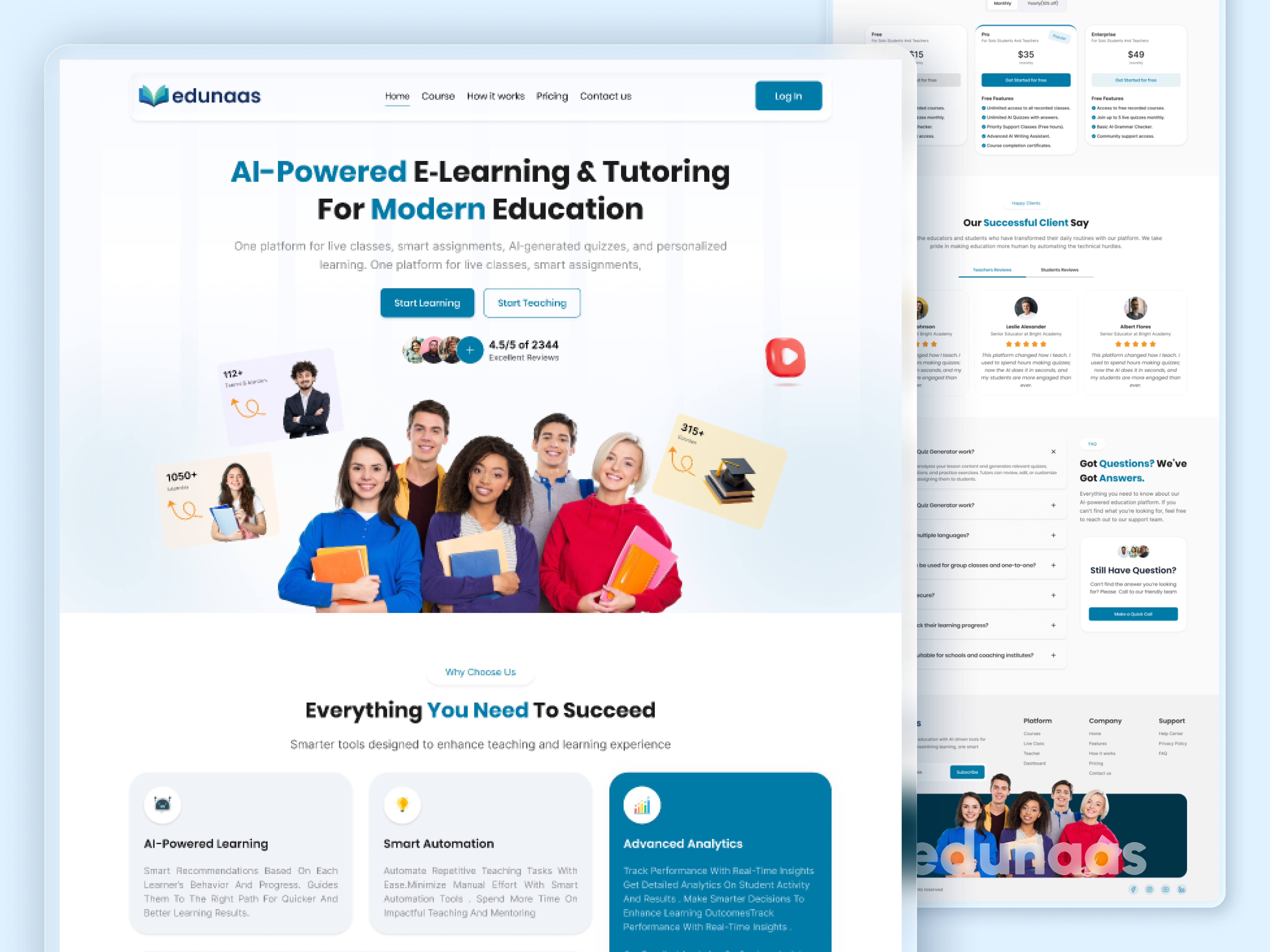AI-Powered Learning Platform Landing Page for Modern Education a ai website app landing page clean design dashboard ui dribbble shot education landing page education website elearning platform figma design landing page modern website online learning product design responsive web saas design startup website tutoring platform ui ux web ui website design
