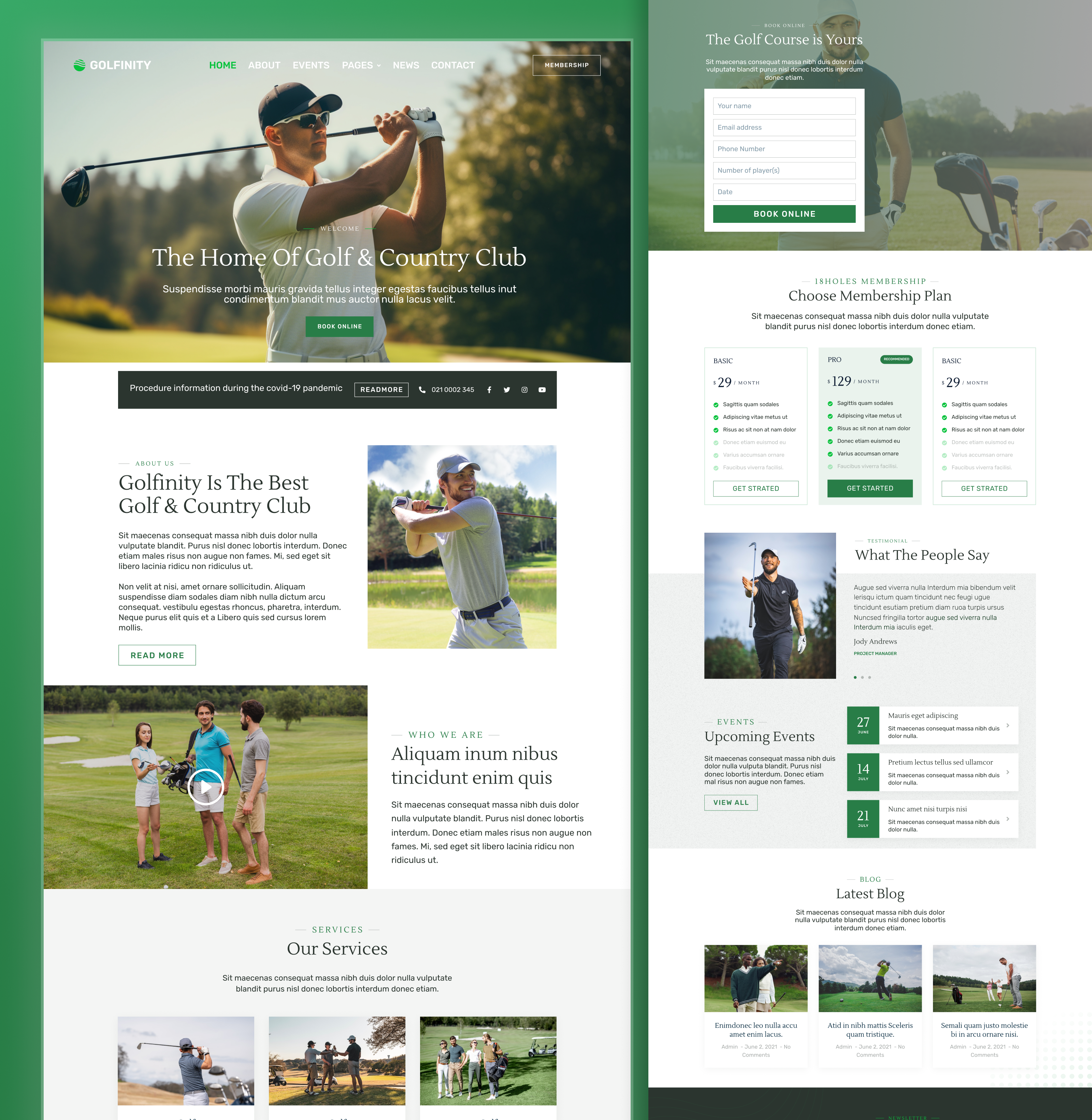 Golf & Country Club Website UI Design creativedesign dribbble figma golfwebsite landingpage uidesign uiux uxdesign webdesign websitedesign