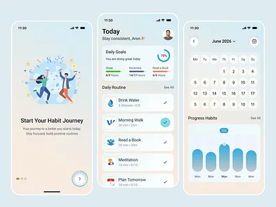Habit Tracker Mobile App Design app design habit mobile app havit tracker healthy mobile app ios app mobile mobile app mobile screens tracking habit app ui design ux design wellness app