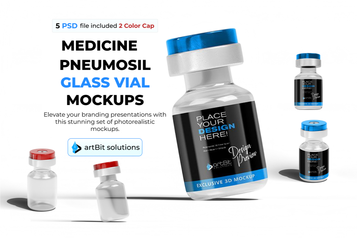 Medicine Pneumosil Glass Vial Mockups 3d design glass vial medicine bottle pneumosil vial vial 3d vial bottle vial render
