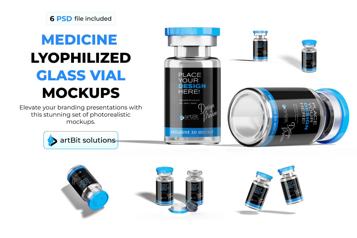 Medicine Lyophilized Glass Vial Mockups 3d 3d render artbitsolutions branding brandingdesign design glass vial glass vial mockup graphic design graphicdesign illustration lyophilized medicine medicine vial mockup pharmaceutical ui vial vial mockup visualbranding