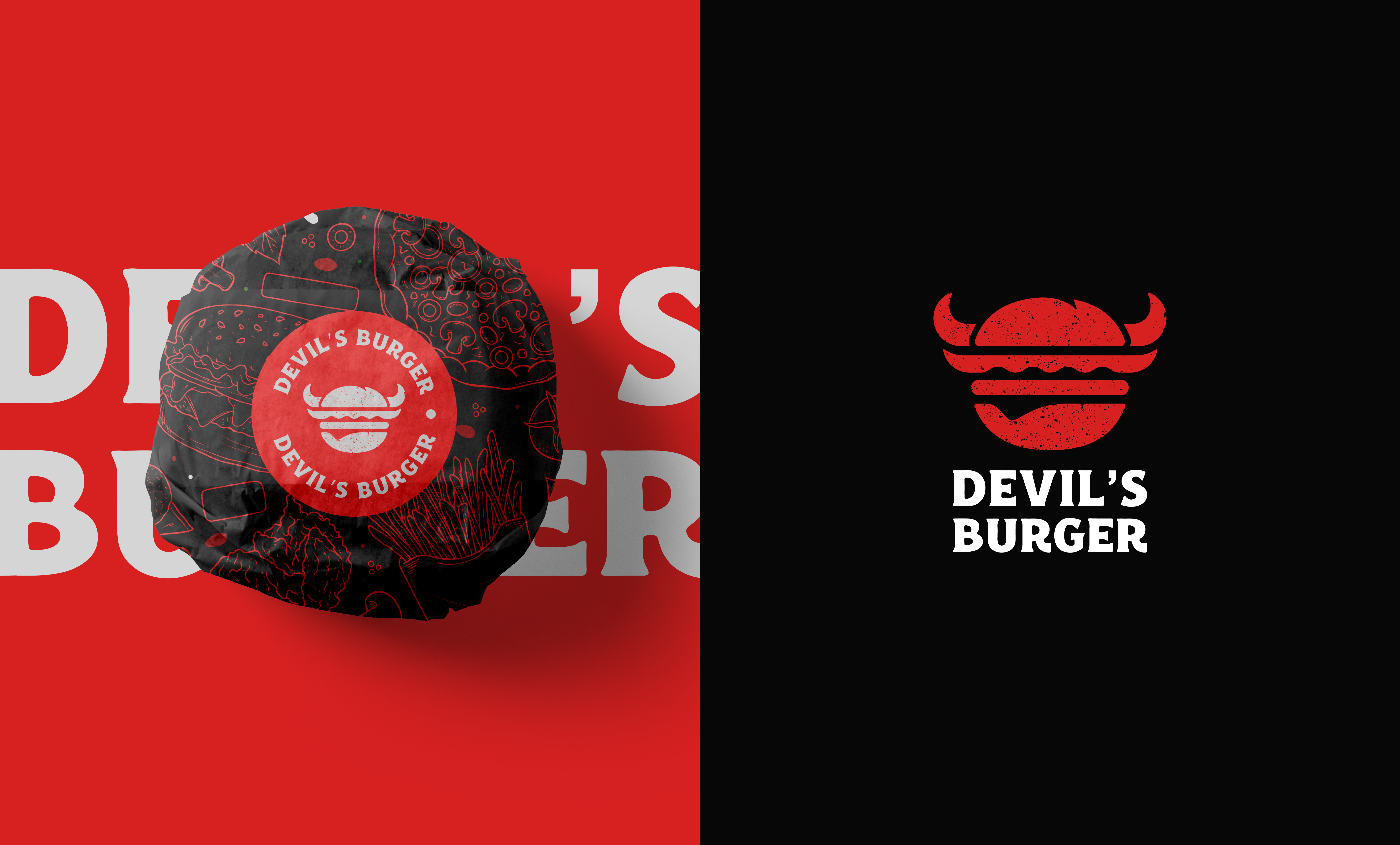 Devil's Burger Street food logo burger logo fastfood logo french fries horn logo hungry logo streetfood