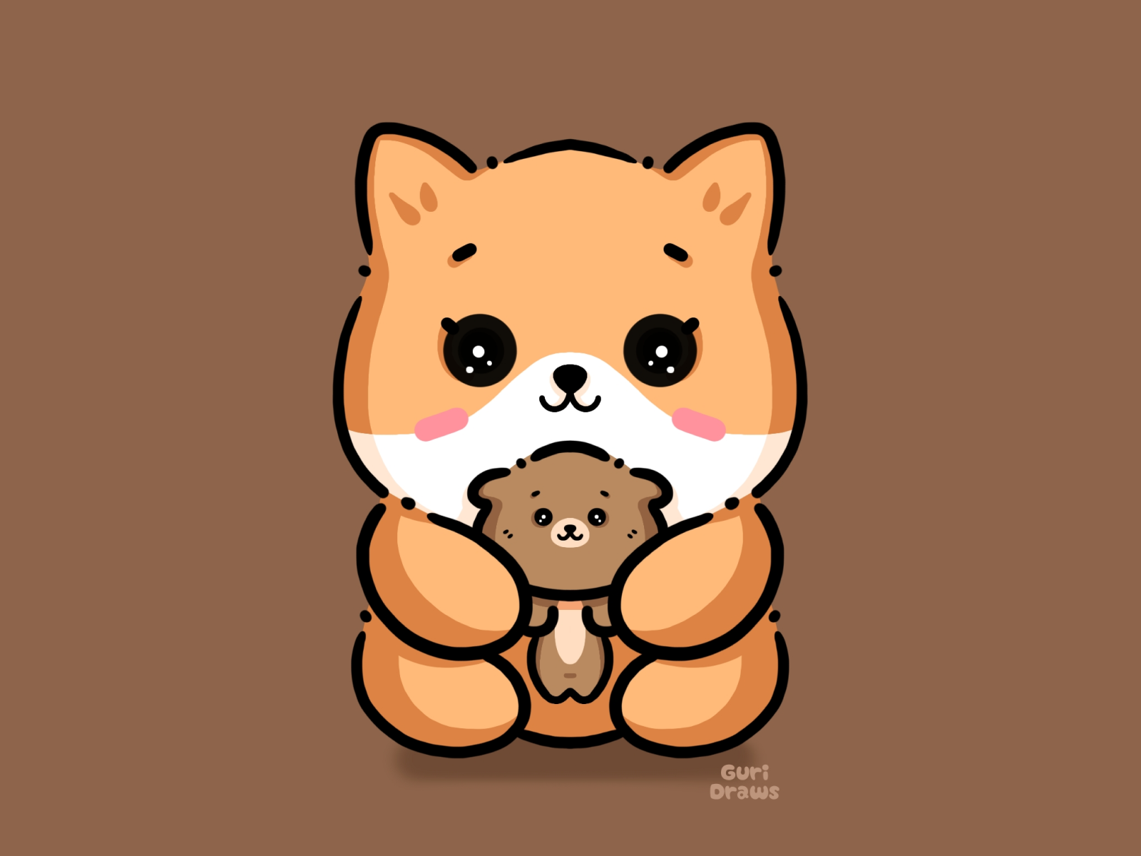 Cat with a teddy 2d animal art cat character cute digital art flat happy illustration kitten logo toy