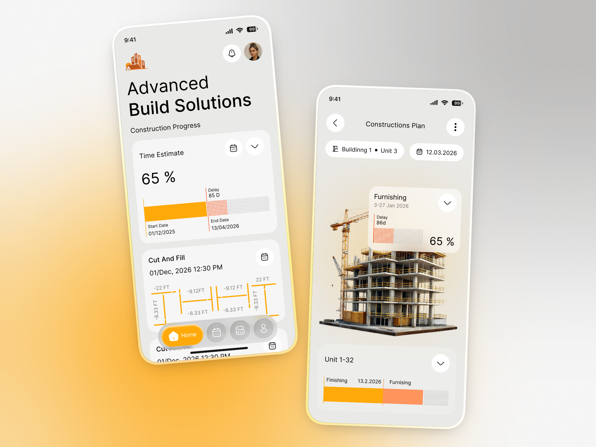 Construction Progress Mobile App UI adminpanel analytics app design appdesign architecture buildtech cleanui construction dashboard datavisualization engineering home page mobileapp modernui product design productivity progresstracking projectmanagement saas uiux
