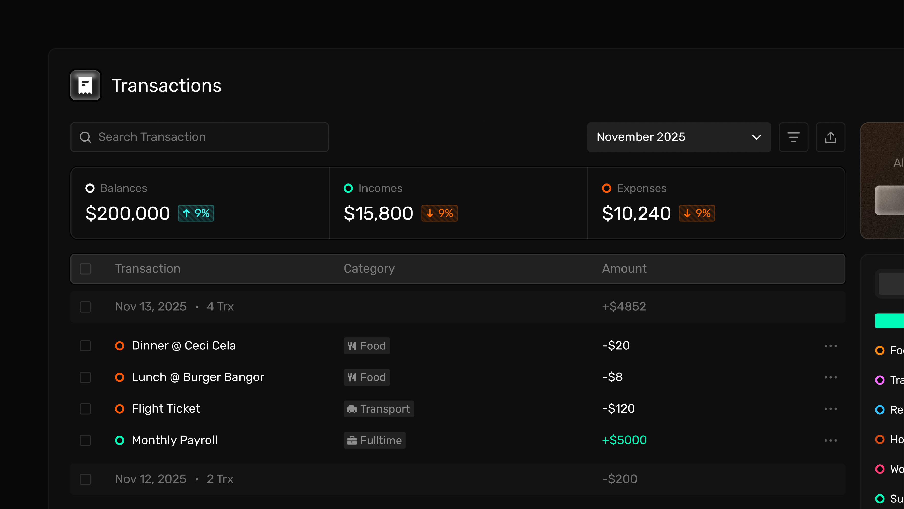 Fintrack - Finance Manager App complex ui dark dark mode dashboard finance financial tracker glowing money tracker number spending