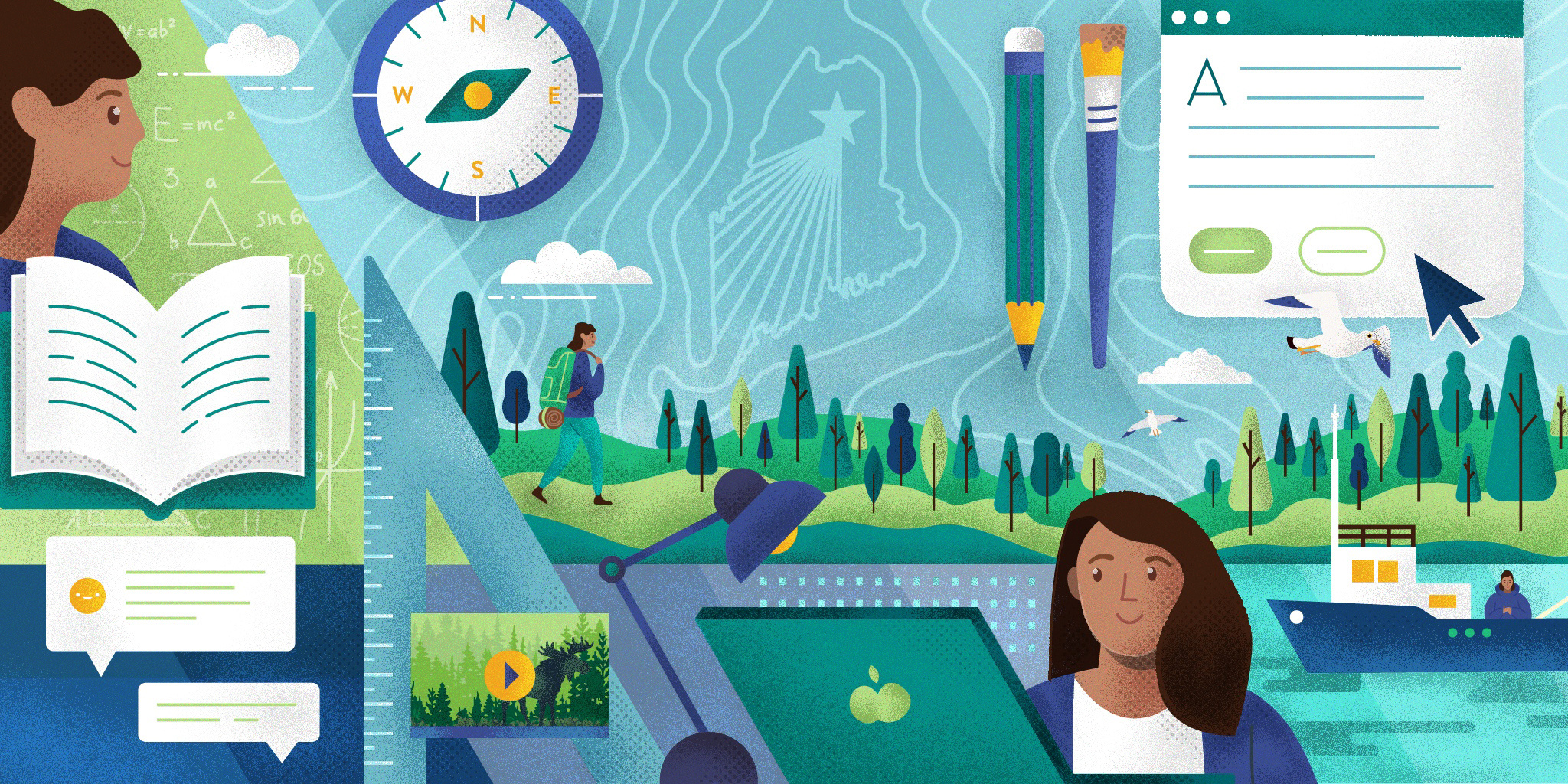 Maine DOE blog design education grunge illustration learn maine online remote texture topography vector