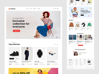 Shopsto Ecommerce Website. clean dailyui design ecommerce figma flat frontend hero interface minimal product shop shopping startup typography ui ux web web design website