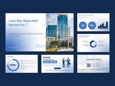 Investor-Ready Real Estate Fund Deck (Texas) blue aesthetic branding design business presentation clean layout corporate presentation data visualization finance presentation fundraising design infographic design investment deck investor presentation minimal design modern presentation pitch deck presentation design real estate real estate fund slide design startup pitch