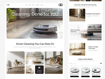 Smart Home Cleaning Website clean design ecommerce figma iot landing page minimal modern ui product design product website smart home tech website ui uiux ux web design