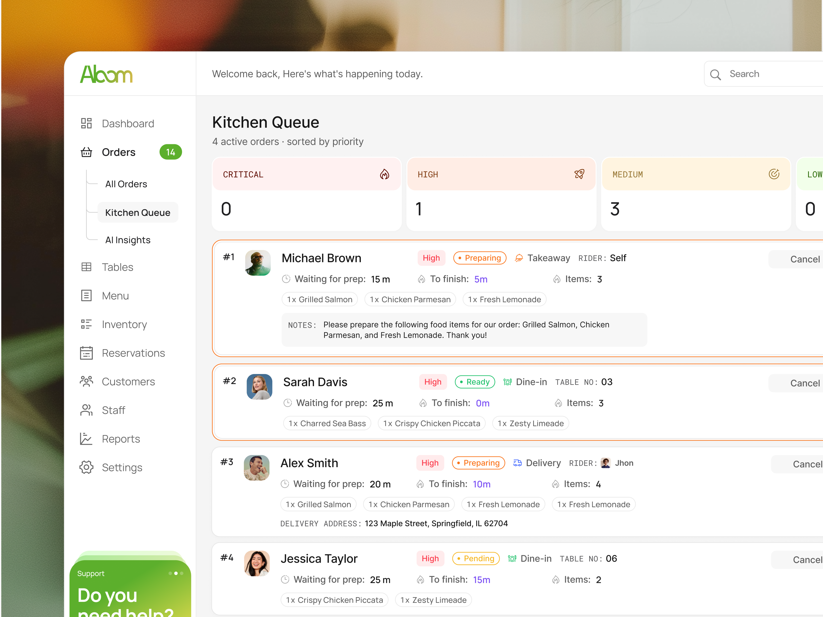 Restaurant Management SaaS - Kitchen Queue page interface product service startup ui ux web