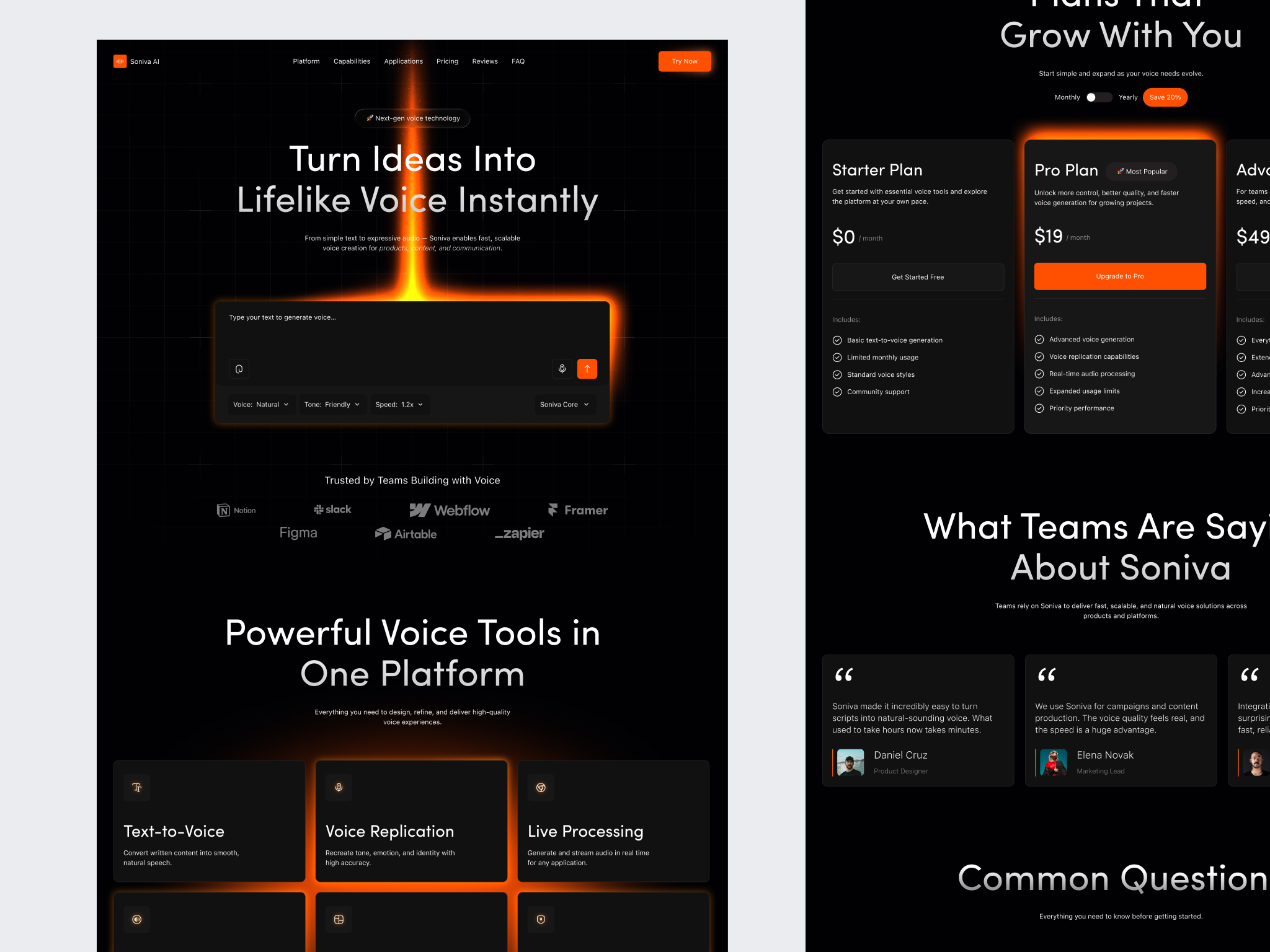 AI Voice Platform — Product Launch Landing Page ai ai design ai website artificial intelligence dark ui dashboard ui hero section landing page modern ui neon product design saas startup tech design ui uiux ux web design