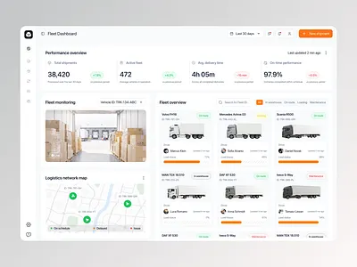 Logistics Fleet Dashboard — Tracking & Management UI admin panel analytics b2b dashboard data visualization enterprise fleet management logistics operations dashboard product design saas supply chain tracking dashboard transportation ui uiux ux web app