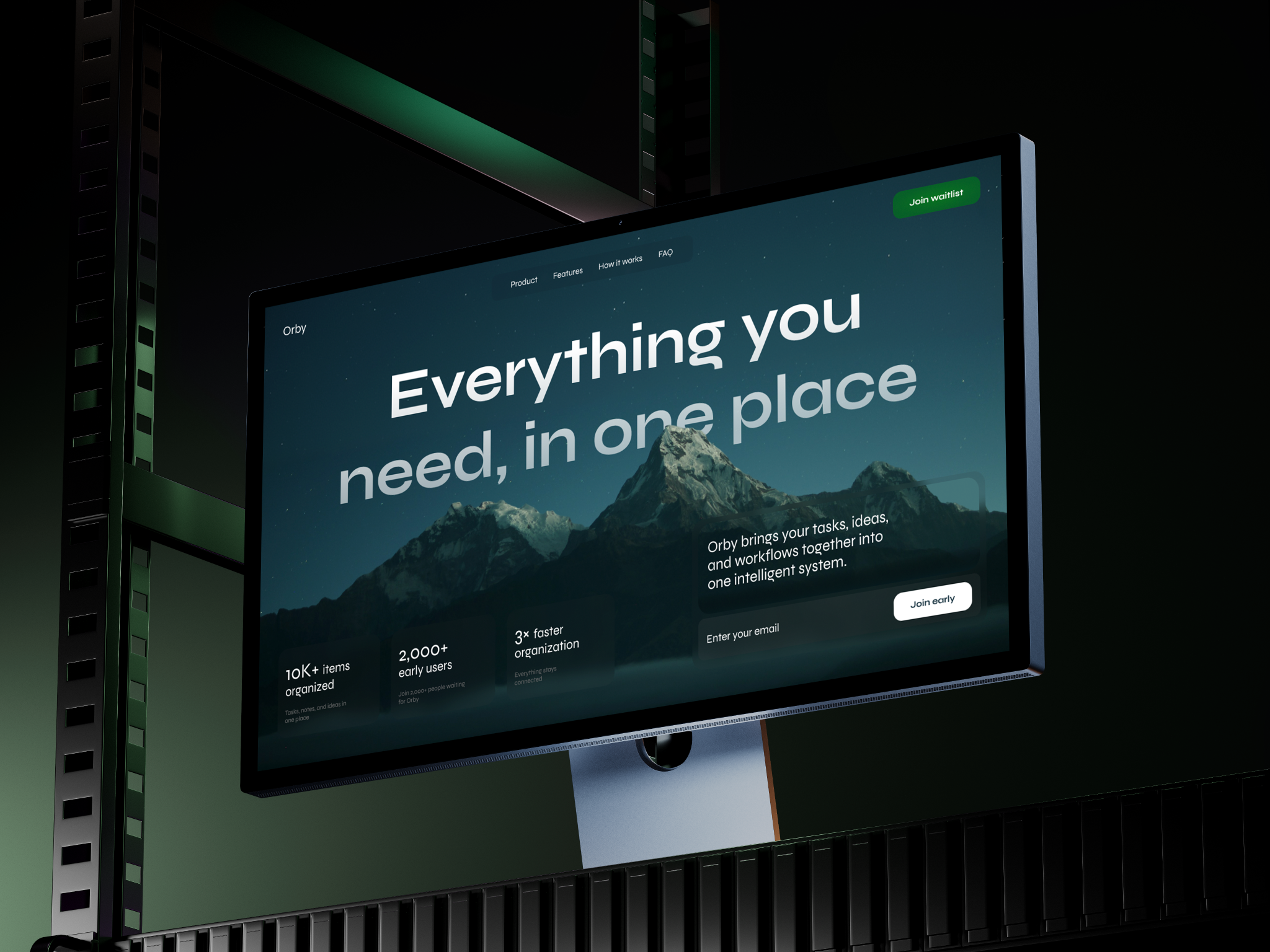 SaaS Waitlist Landing — AI Workspace ai ai saas dark ui early access hero section landing page minimal modern ui product design saas startup ui uiux ux waitlist web design website design