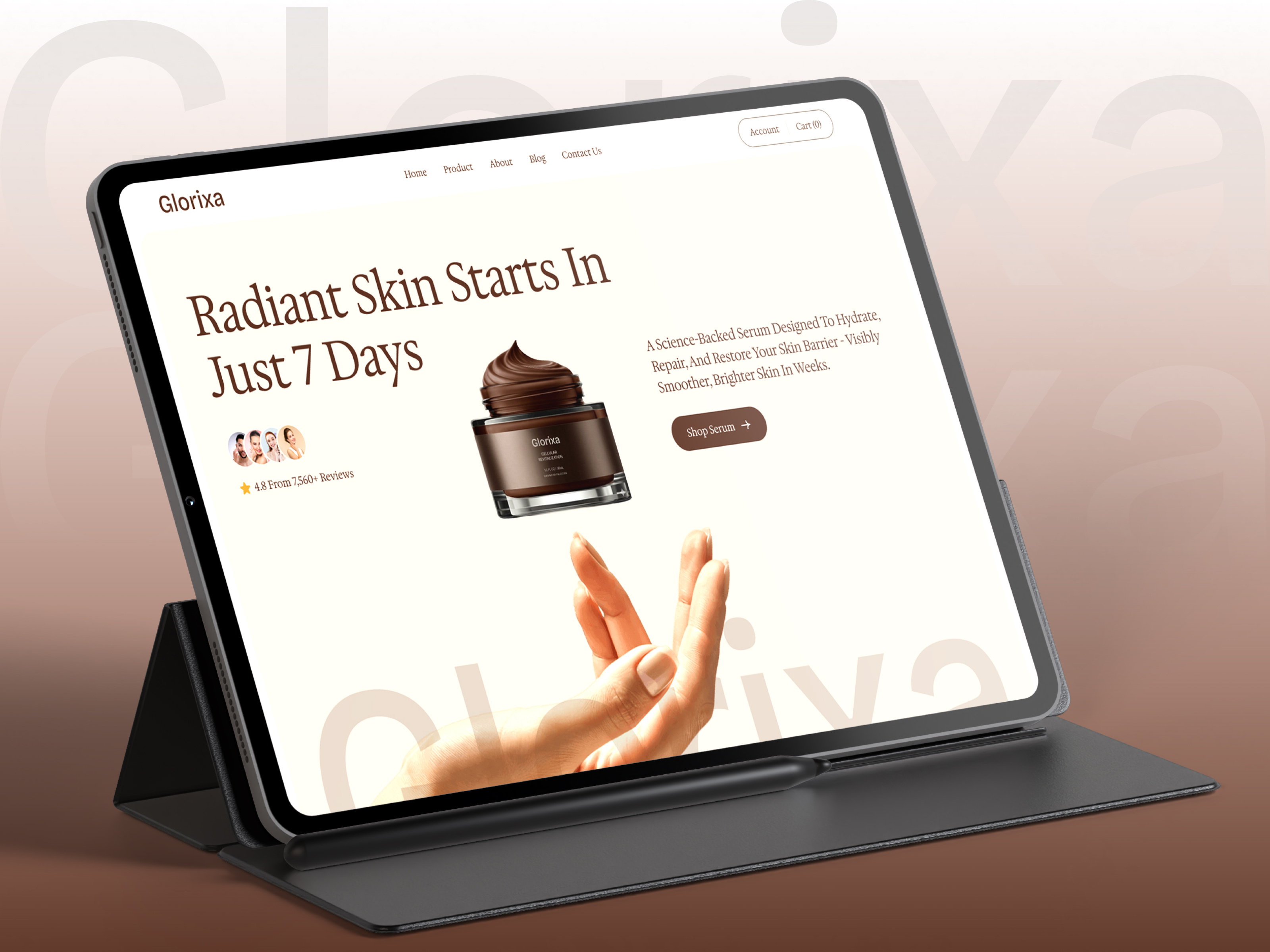 Radiance Serum Website UI – Skincare Landing Page Design 3d beauty cosmetics ecommerce health healthcare landing page minimal product design shopify skincare skincare website store ui uiux uiux design web design website design