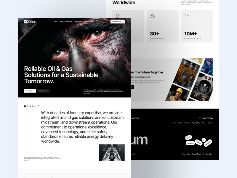 Bold Oil & Gas Landing Page app design clean design graphic design landing page design minimal off shore oil and gas oil and gas mining ui ui designer ui ux design web design