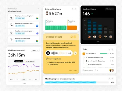 BrandBook - Task Management Dashboard brand management dashboard design data visualization fintech ui grid system interaction design intuitive ui light theme modern ui modular layout productivity tools scheduling app task management task tracker ui components user interface ux design web app web design white space