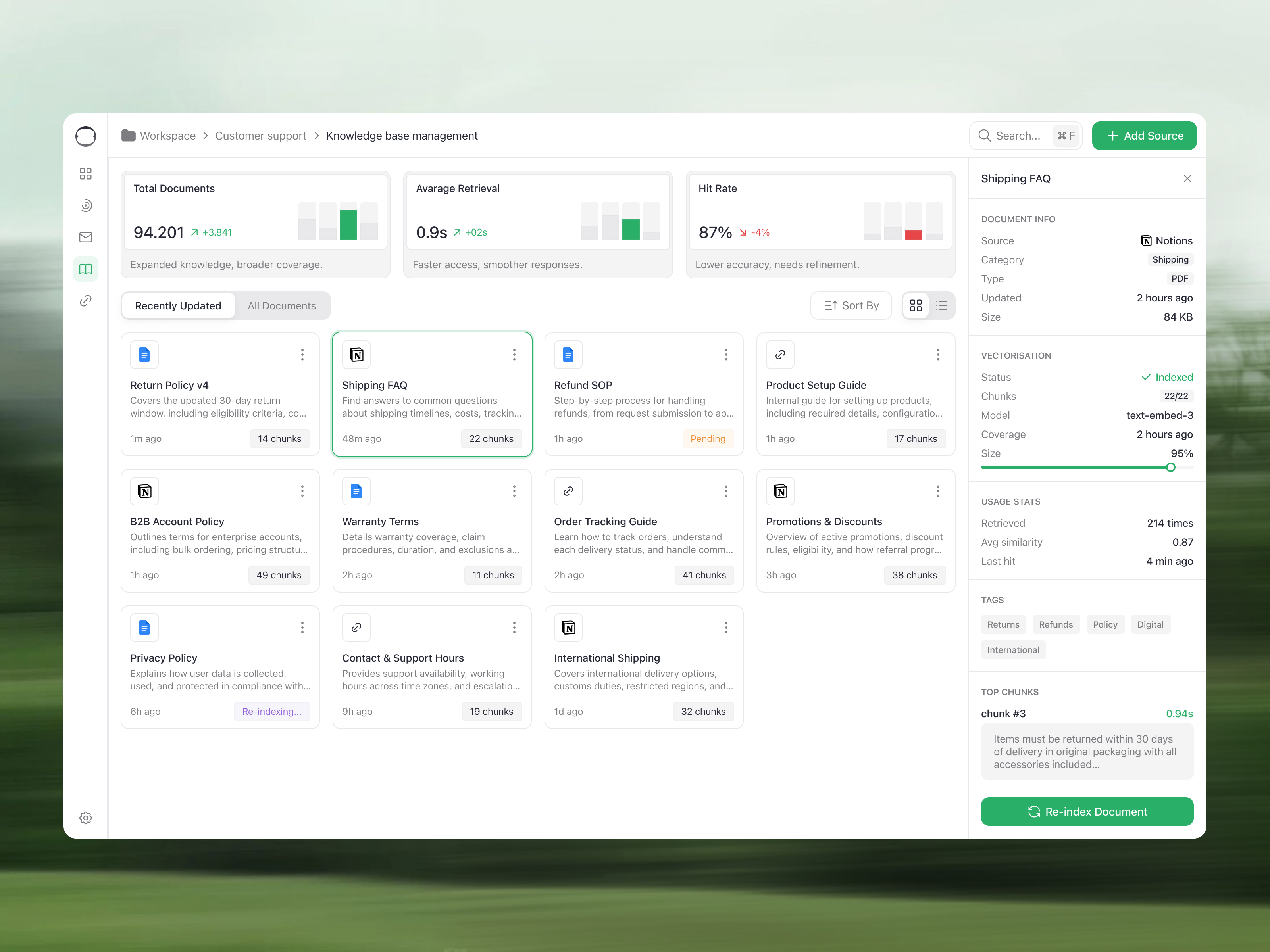Example of Repliora - AI-Automation System Dashboard (Knowledge Based Page)