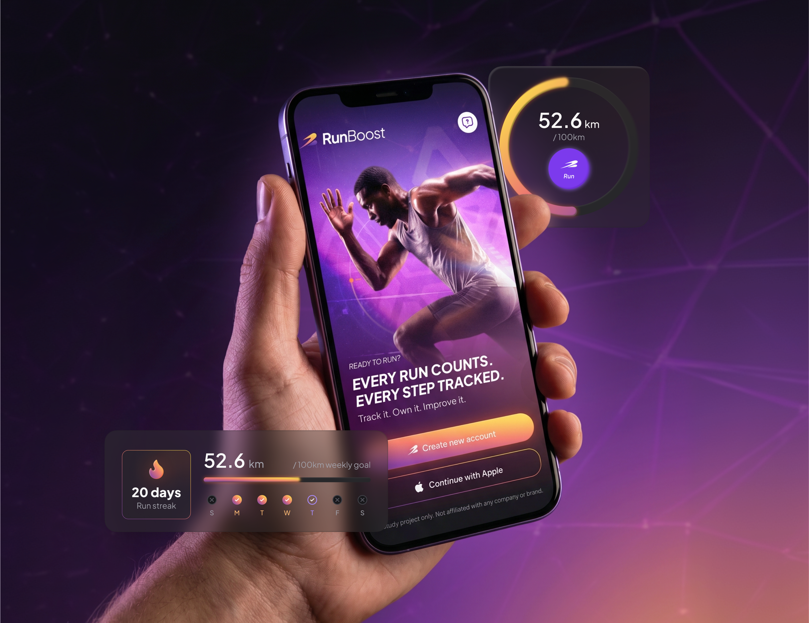 RunBoost - Running App UI Concept | UI Challenge app design figma fitness run app run tracker running ui ui design