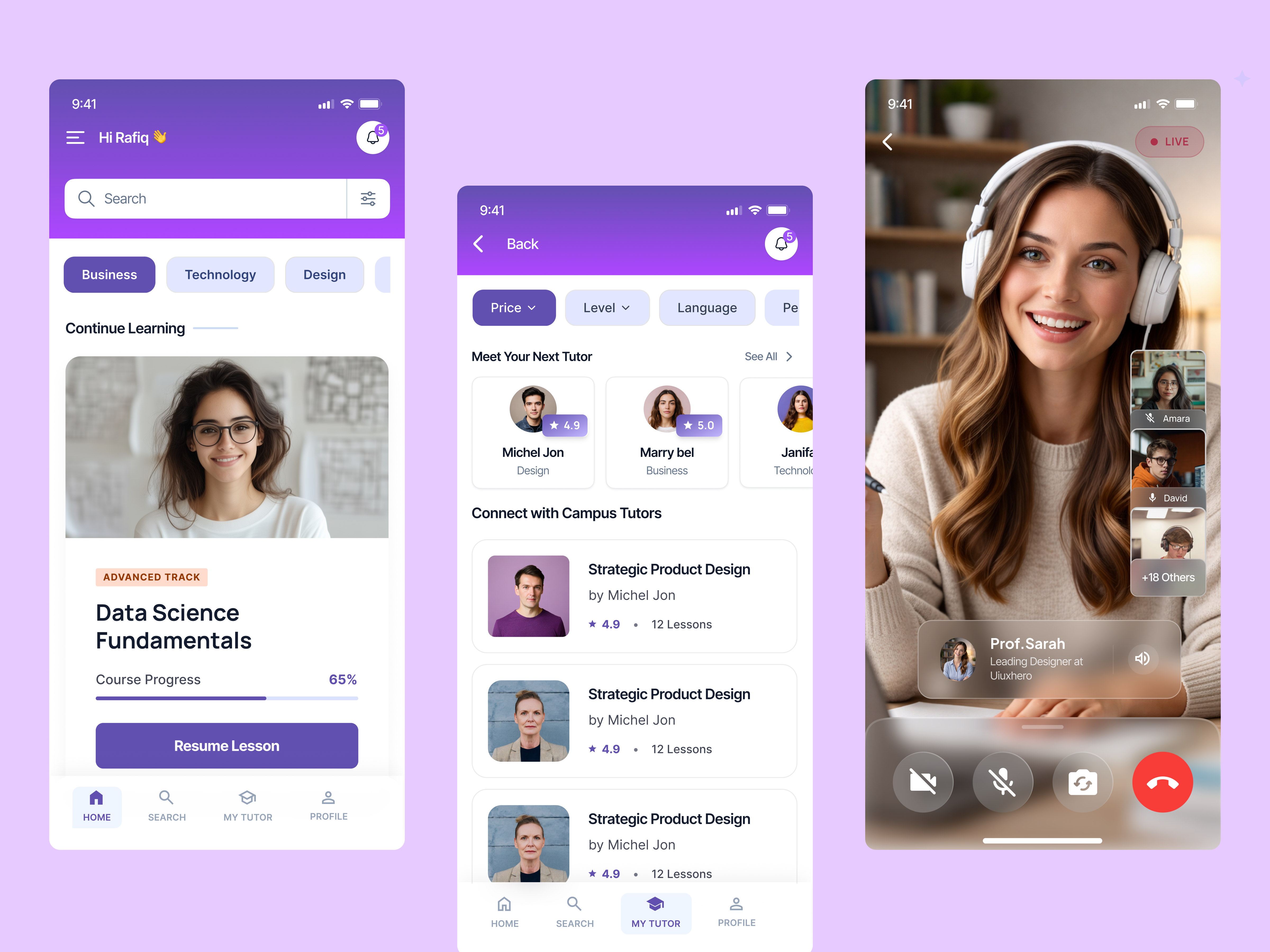 Tutor AI Mobile App UI Design ai tutor app design app interface app screen clean ui e learning edtech education app figma interface design learning app mobile design mobile ui online course product design study app tutor app ui design uiux ux design