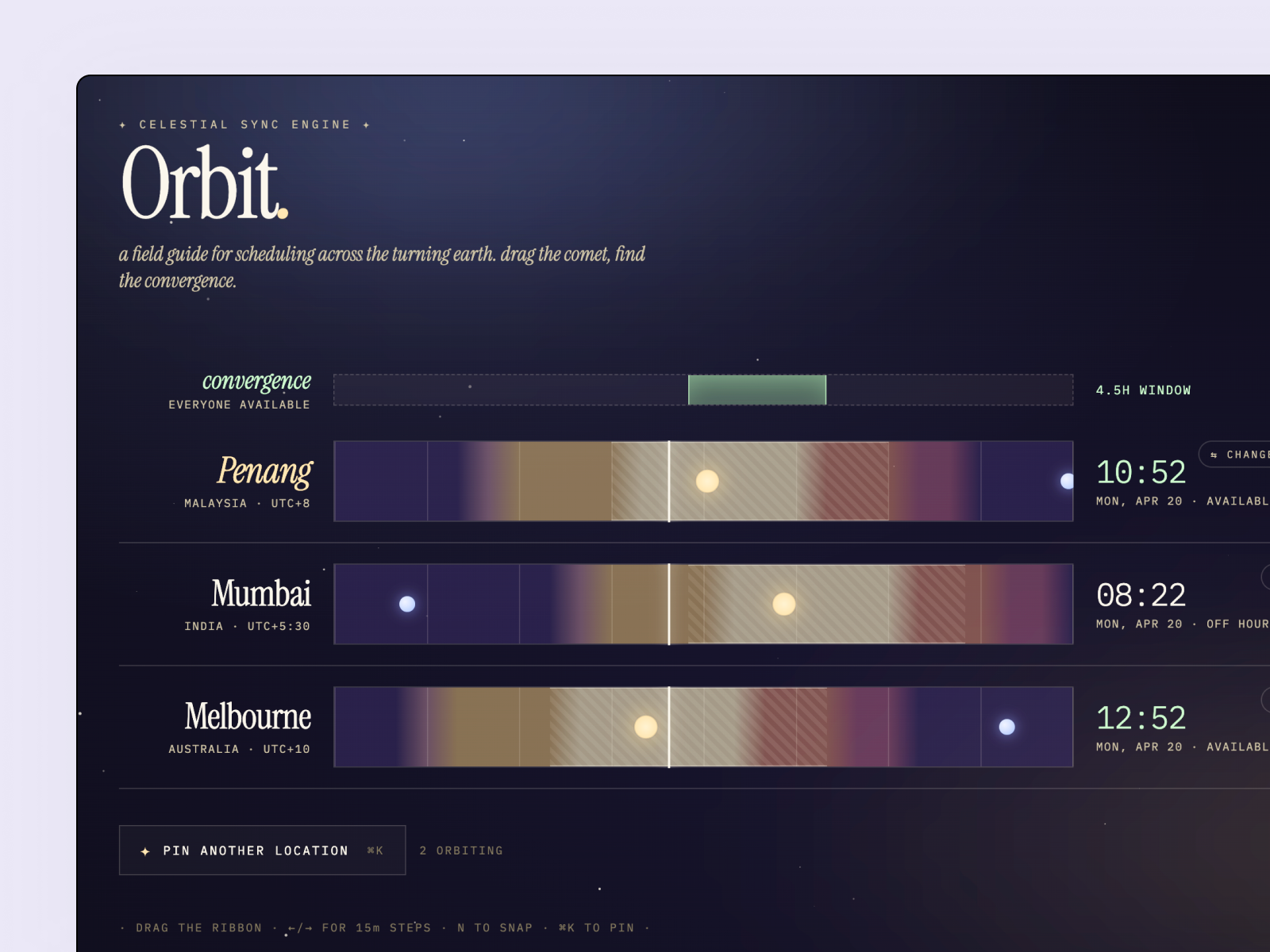 Orbit: A celestial Timezone App for remote teams! claude code prototype remote schedule ui ux vibe code web app