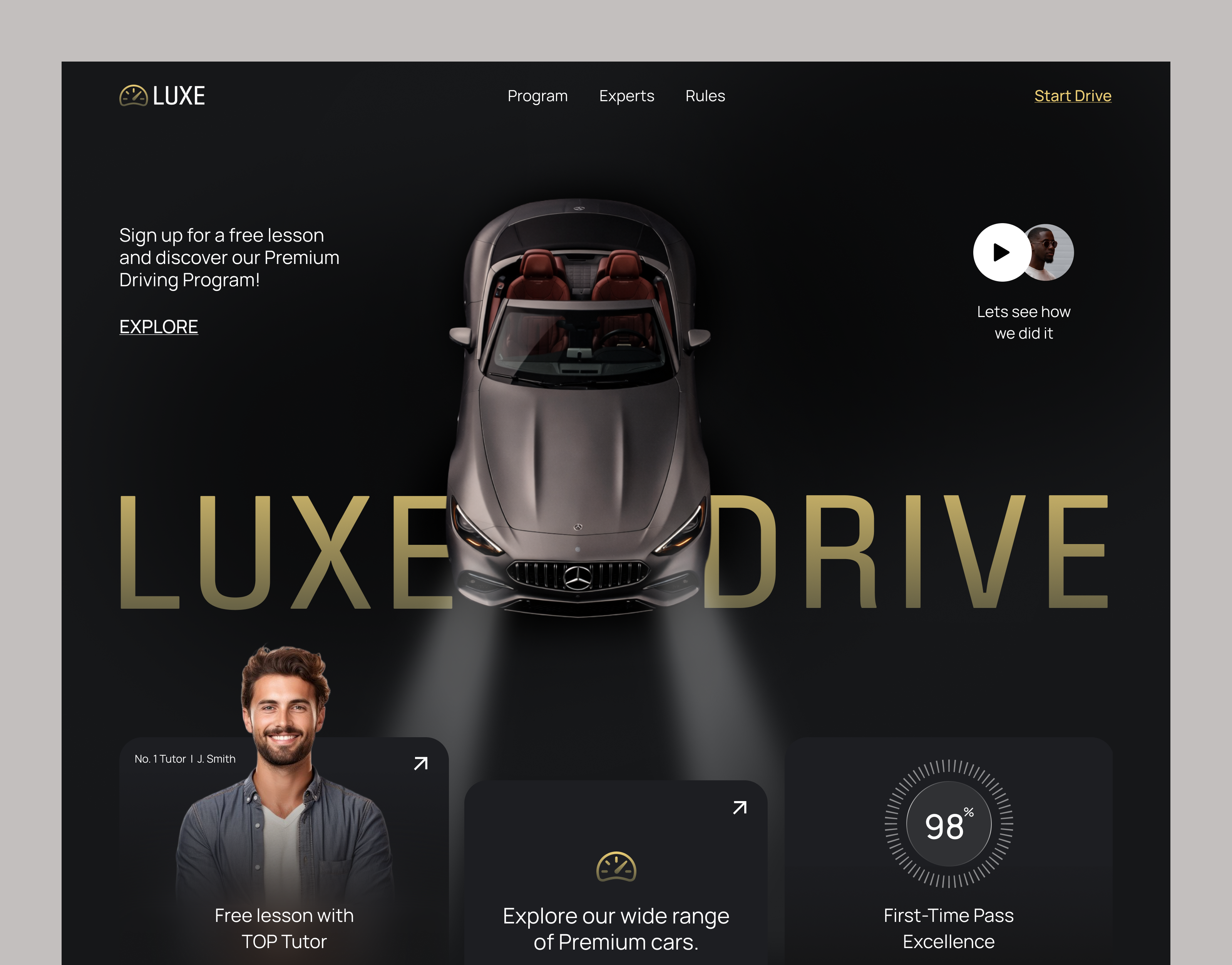 Website for a Luxury Driving School ✲ LUXE design driving education company interface landing luxury driving school product productdesign service startup ui uiux ux web website