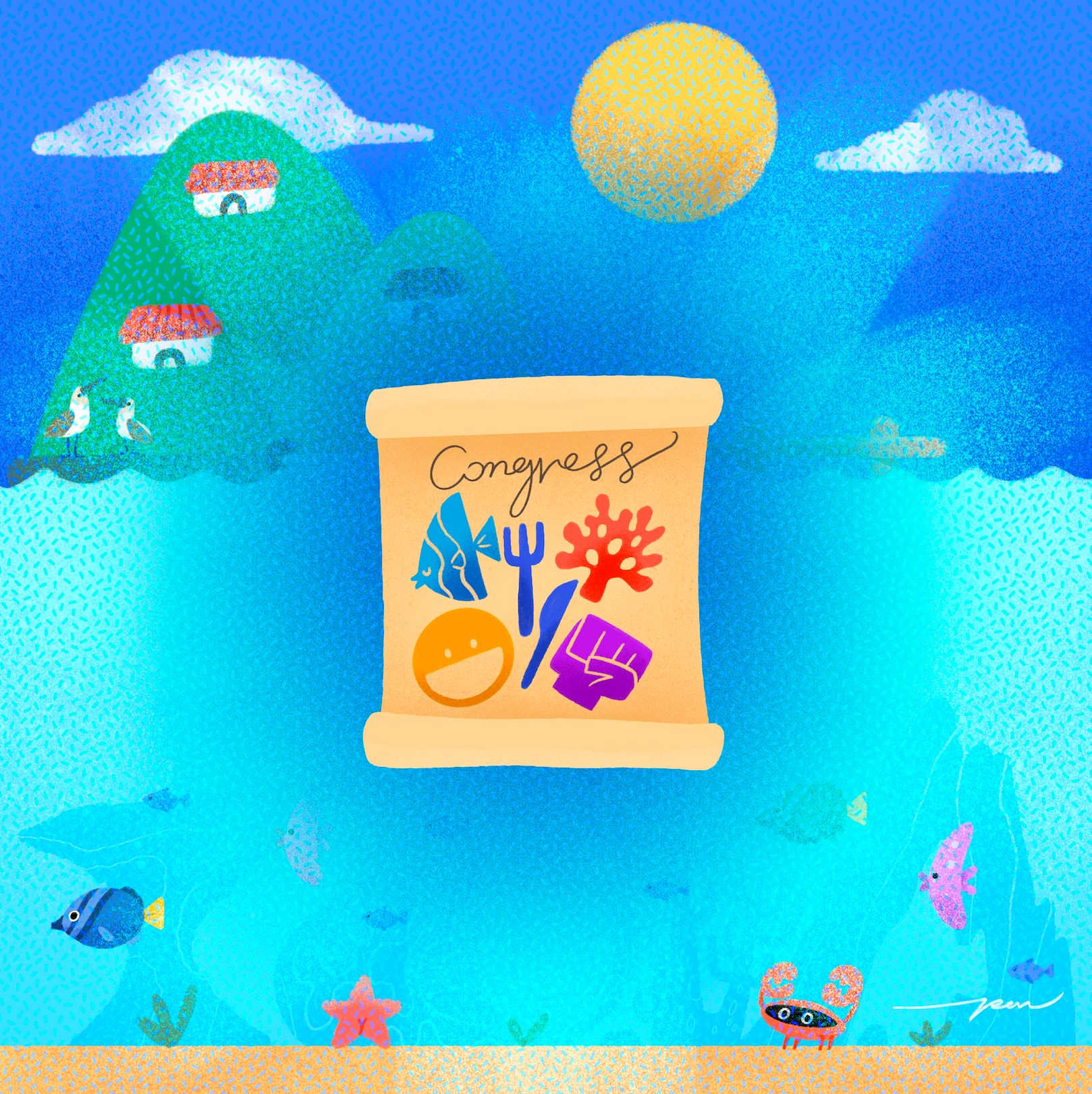 Fishing / Azul x Pon Cervantes bill cartoon character color cute design illustration ocean protest sketch