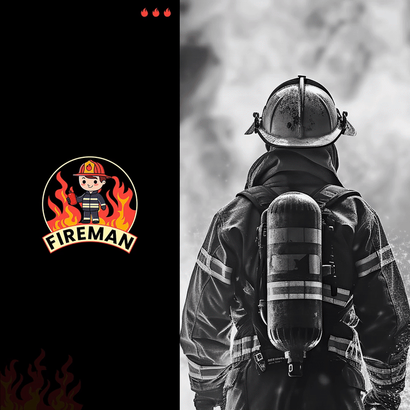 Fireman Branding brand identity branding cartoon logo design fire design fire logo fireman logo fireman mascot graphic design illustration logo logo design logos logotype mascot logo ui