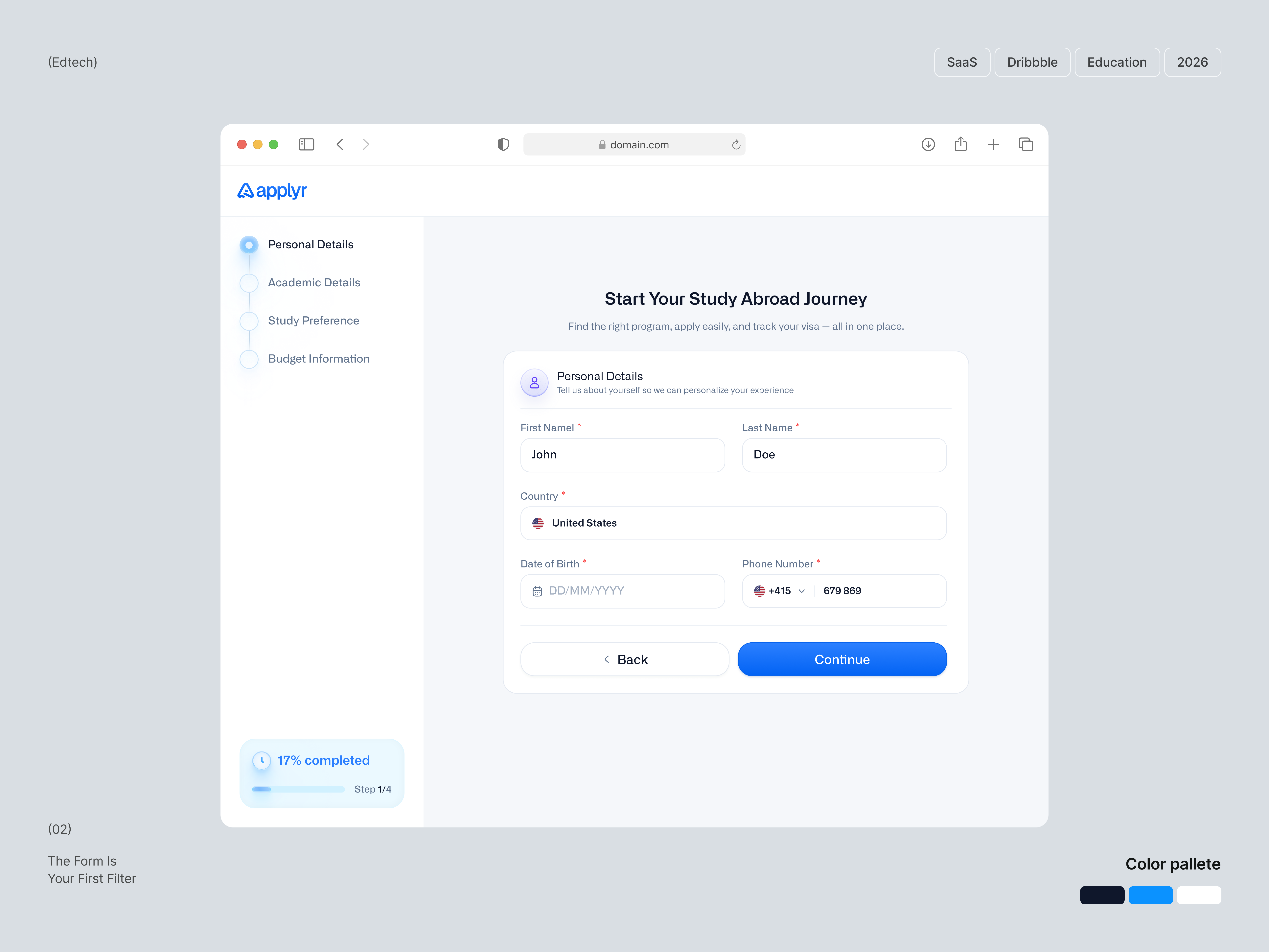 Example of Multi-Step Onboarding Flow for Study Abroad SaaS | Applyr
