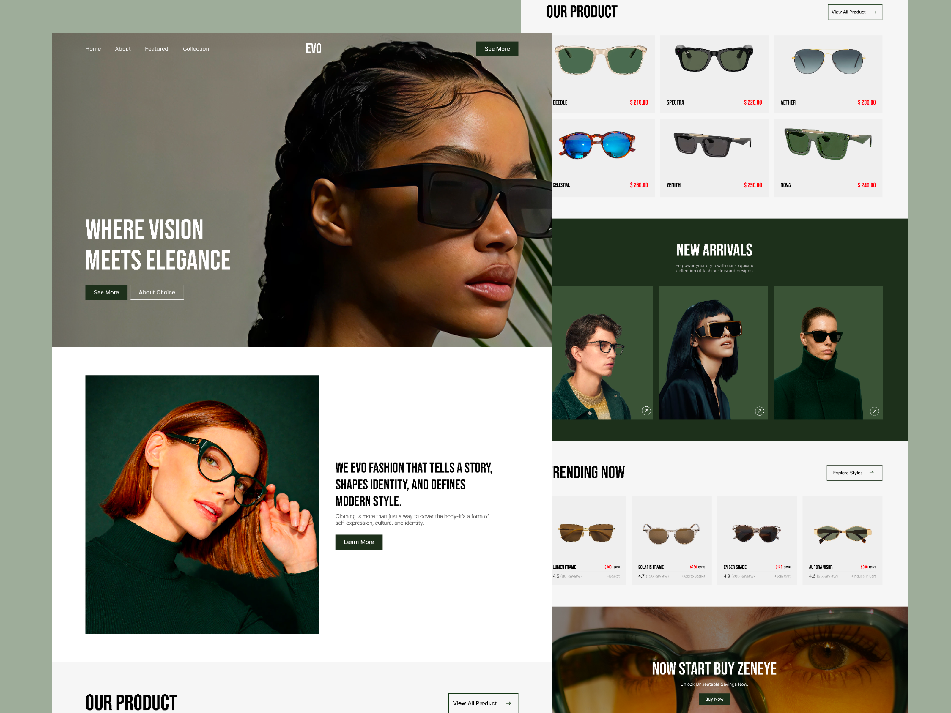 Luxury Sunglasses Brand Landing Page (EVO) clean design ecommerce ecommerce website eyewear fashion website hero section landing page luxury brand minimal design modern ui online store product design product page shop design sunglasses ui design uiux ux design web ui website design
