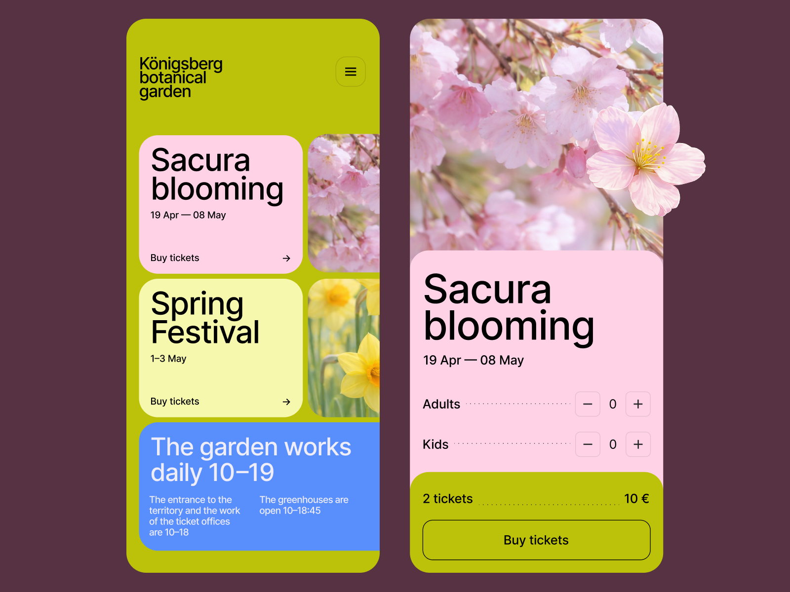 Vibrant Event Booking UI — Garden, Tickets & Spring Festival