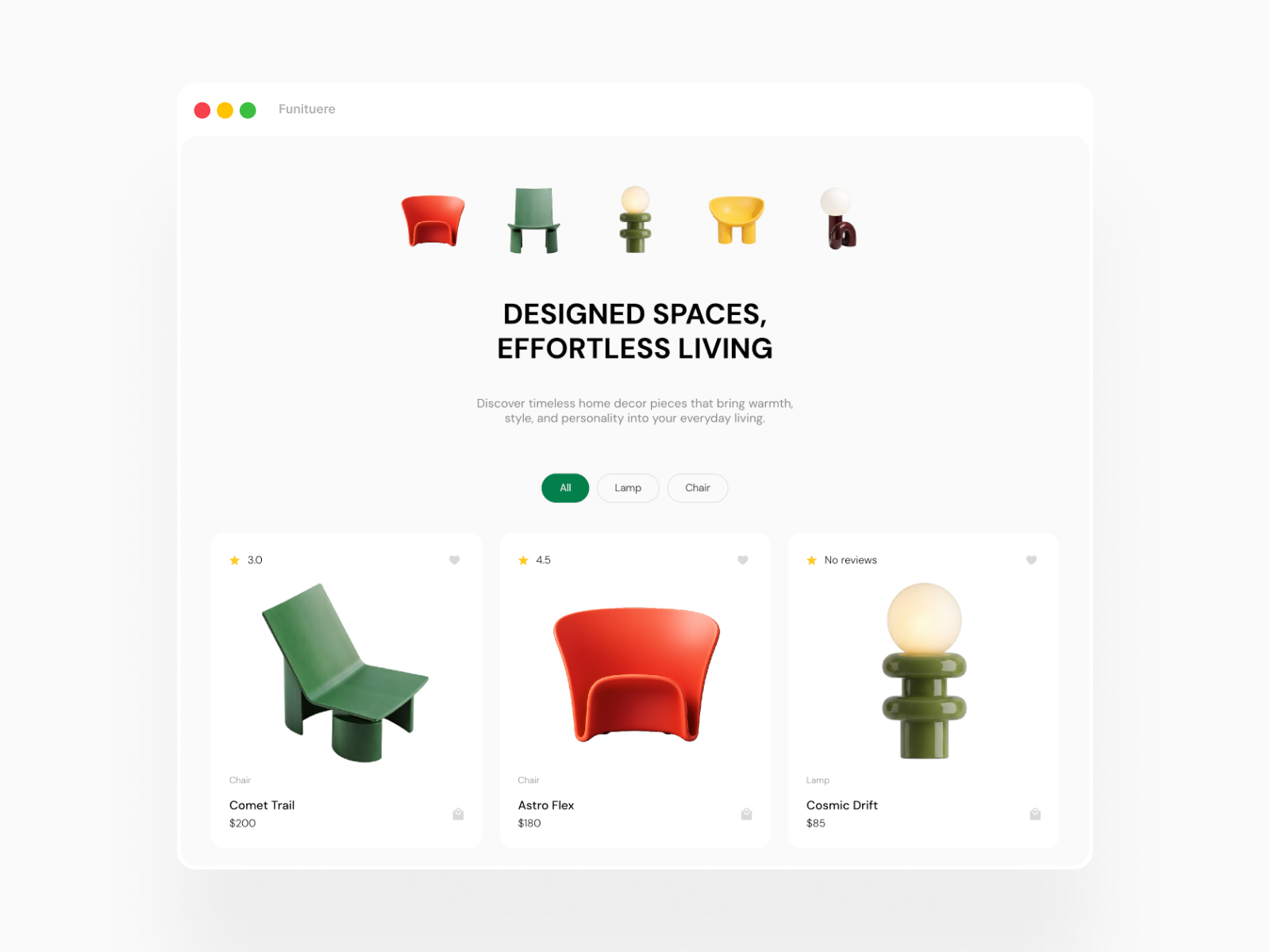 Funituere - Framer Web Design branding chair e commerce ecommerce figma figma prototype framer framer design furniture graphic design lamp motion graphics pinterest real estate shopify ui uiux web web design