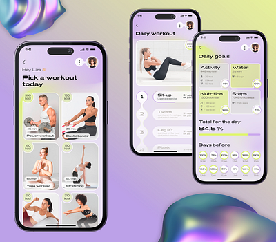 Fitness app 3d adobe app design figma fitness mobile app photoshop ui ux uxui webdesign