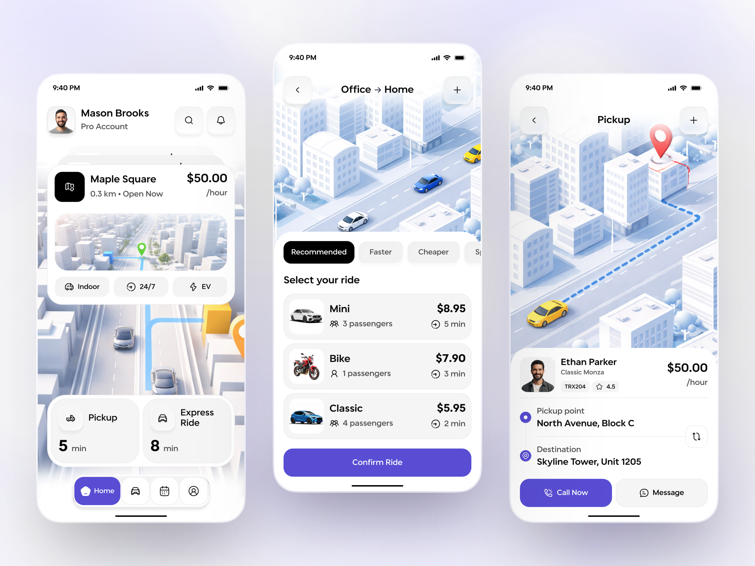 Example of Ride Booking App UI/UX – Clean Mobility Experience