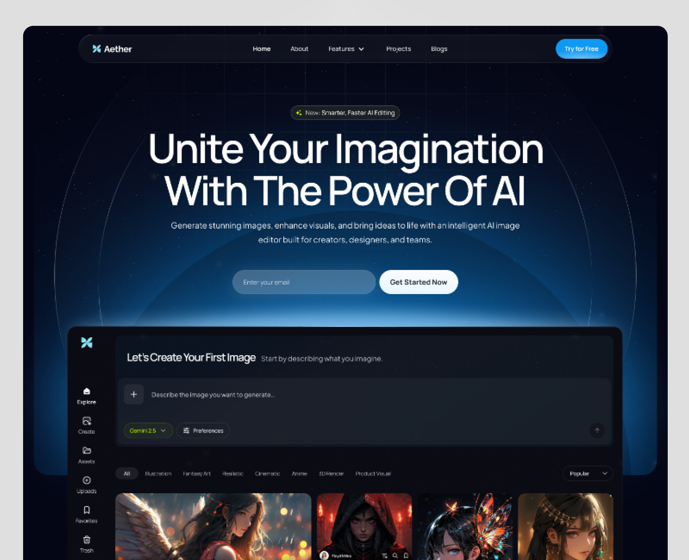 Example of Aether - AI Product Image Landing Page