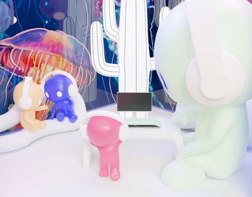 CES 2024 | booth concepts for BlueAnt 3d visualization alien art direction booth design brand experience ces ces 2024 digital installation exhibition design experiential design futuristic immersive installation design scenography sci fi spatial design trade show visual storytelling