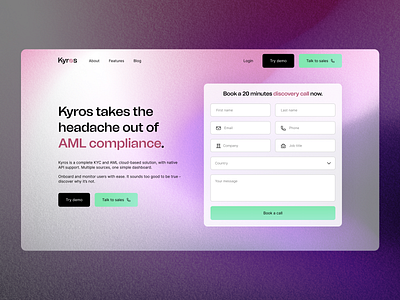 Kyros - Landing page and contact form application contact cta desktop form gradient homepage landing webdesign website