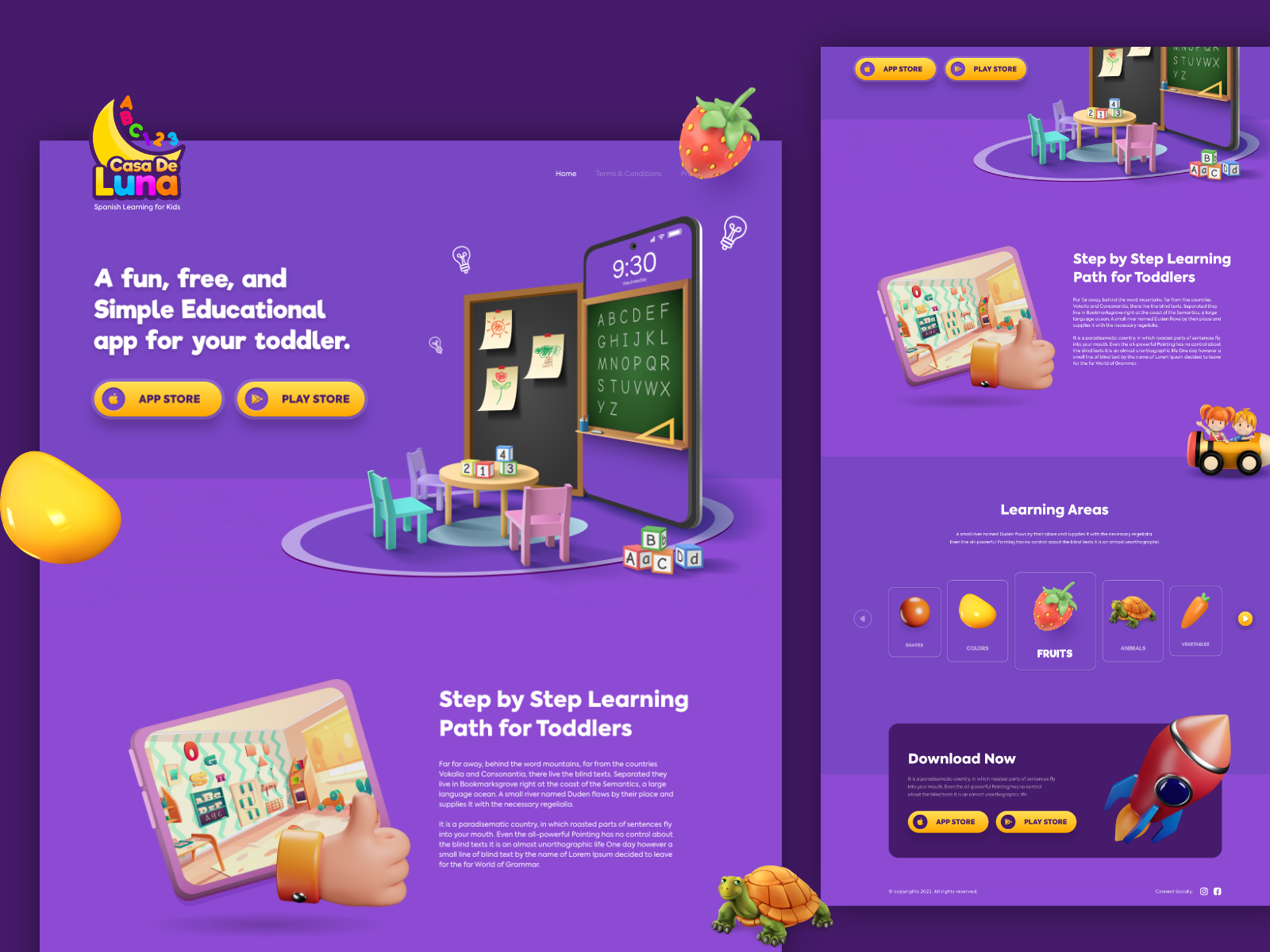 Educational Landing Page Design for Case De Luna case study colorful design dashboard ui design concept education website kids app landing page learning app modern design motion graphics playful design responsive design saas design school website startup website ui design uiux ux design web design website design