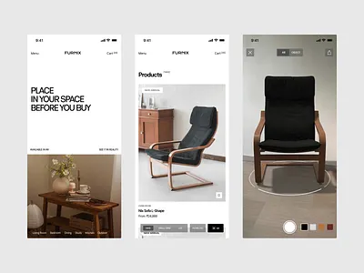 Furniture Experience Exploration animation app design ar branding furniture luxury minimal mobile app ui