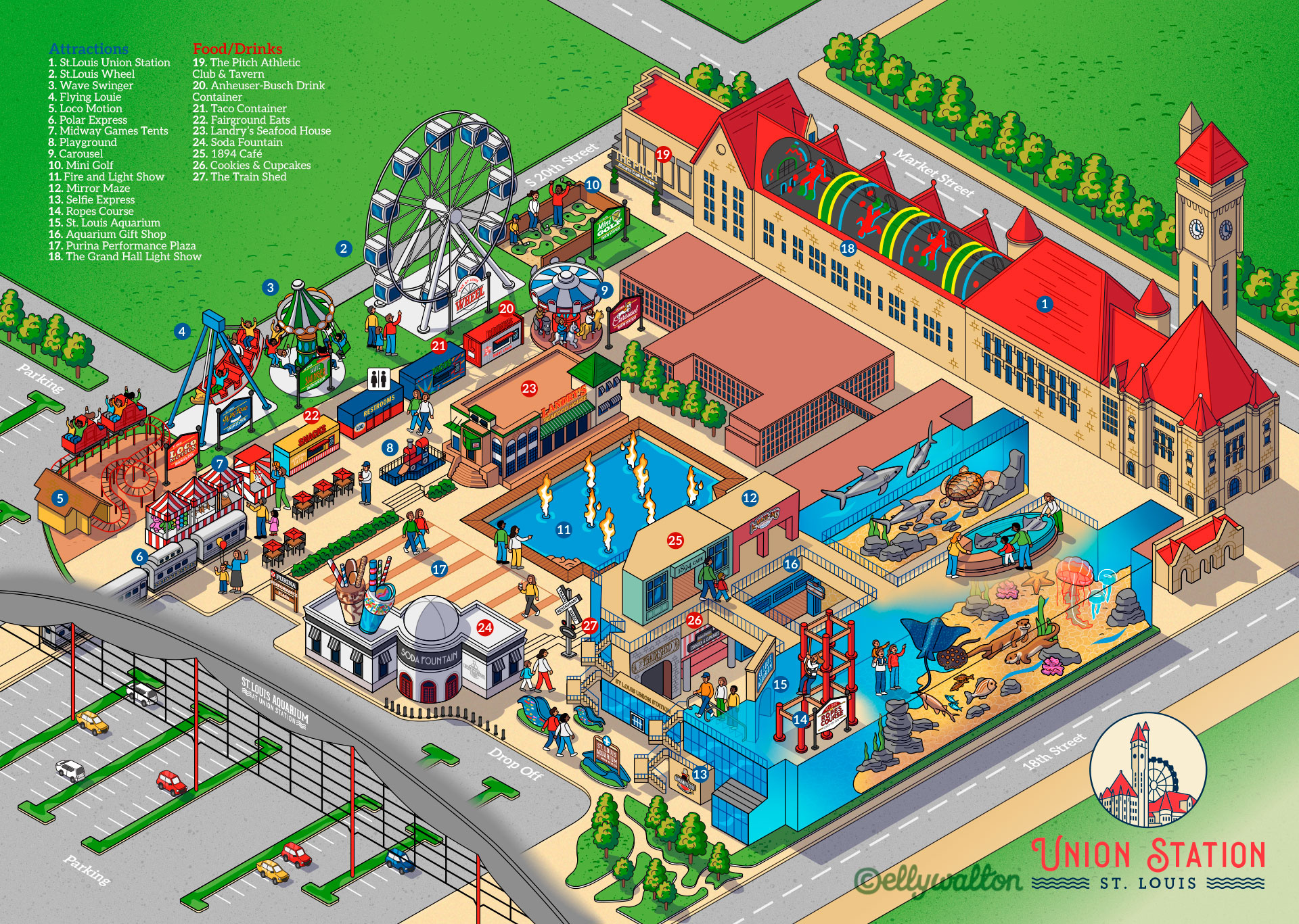St. Louis Union Station Hotel & Park Map amusement park map cartography hotel map illustrated hotel map illustrated map illustration isometric map map map design map drawing map illustration park map theme park map vector map