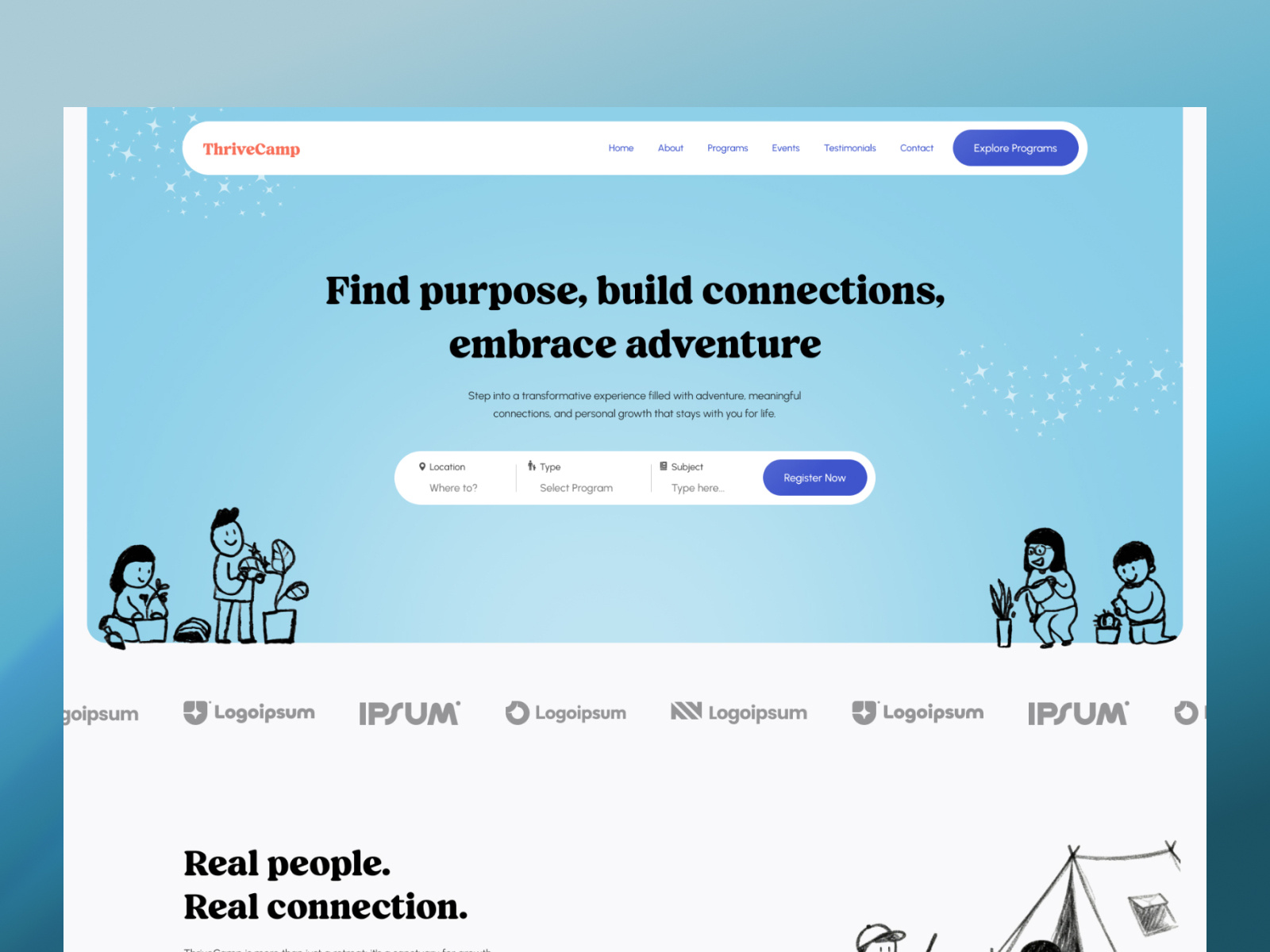 Example of ThriveCamp – Youth Adventure & Growth Landing Page