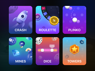 SolGames - Casino Games Thumbnails 2d banners blockchain casino crash crypto design dice gambling game gaming graphic design illustration mines plinko preview roulette thumbnail thumbnails towers
