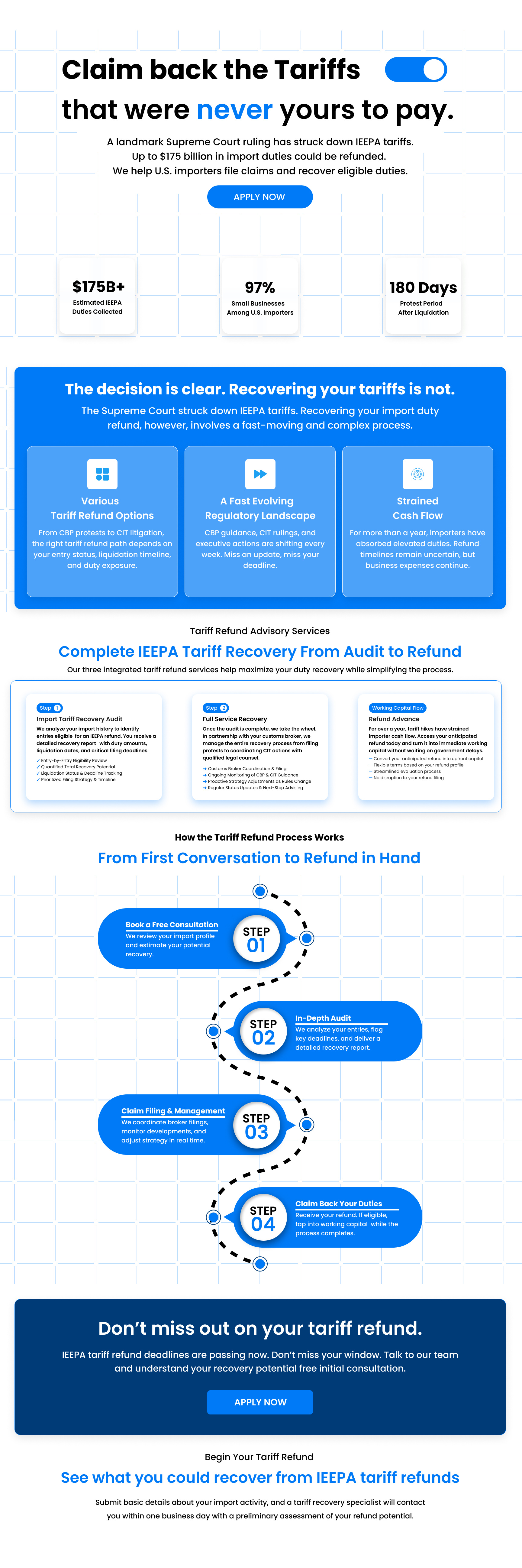 Tariff Refund Platform – Fintech Landing Page Design figma landing page loan saas ui ux web