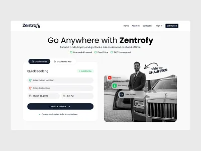 Zentrofy — Premium Chauffeur & Ride Service Web Design booking flow chauffeur ride booking dark ui dashboard ux dubai travel luxury transport mobile responsive saas landing page ui design web design