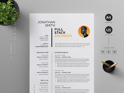 Resume/CV clean cover letter creative cv minimal modern resume resume template vector word cv