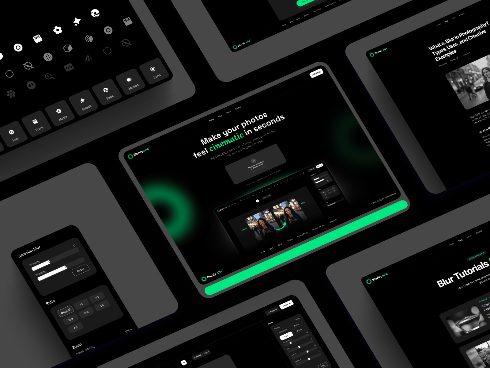 Blurify — cinematic blur photo editor blur effect bokeh dark ui image editor mobile ui photo editor product design ui design ux design web app
