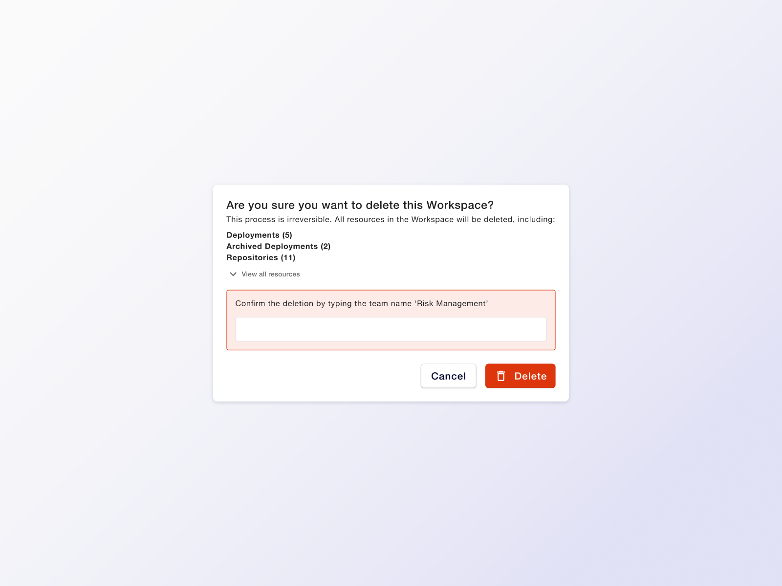 Delete confirmation modal