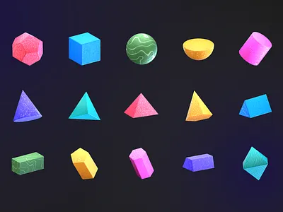 3D Geometry Textured Color Icon Set branding design graphic design icons illustration ui ux