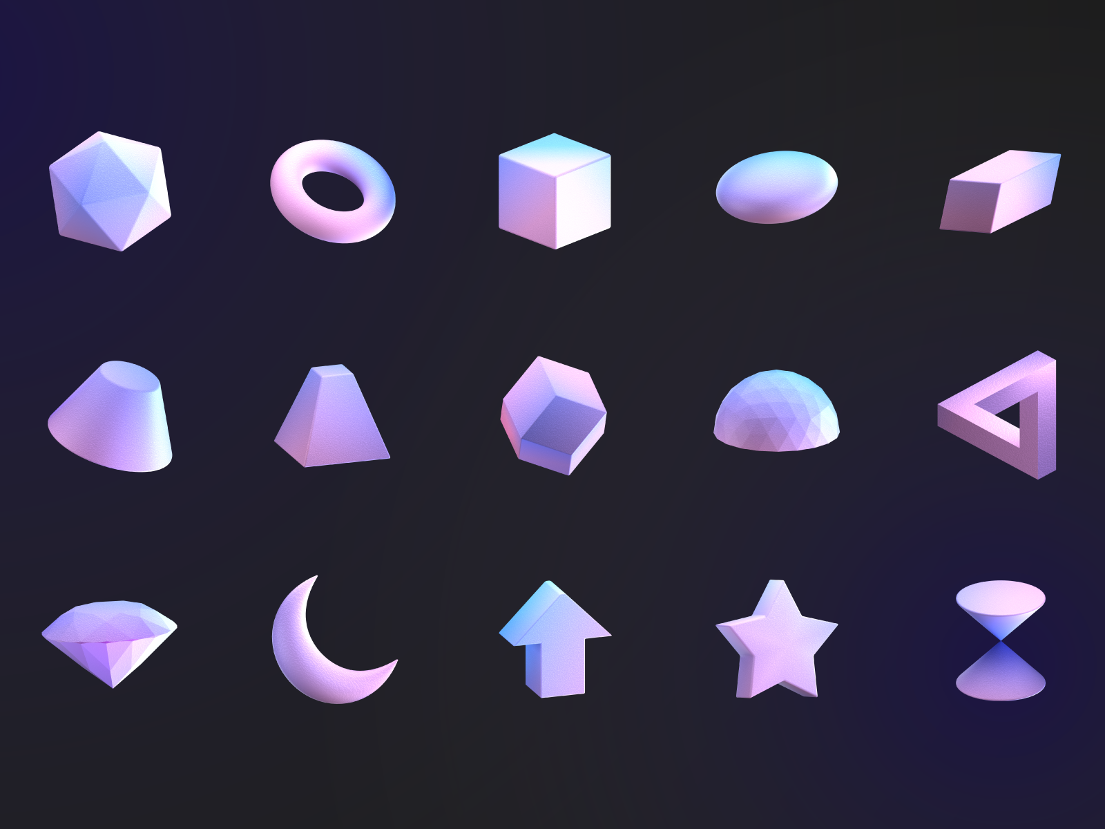 3D Geometric Gradient Color Icon Set